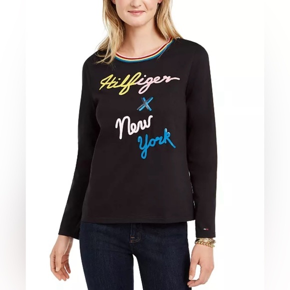 Tommy Hilfiger x New York Black Graphic Long Sleeve Tee Medium - Picture 1 of 8